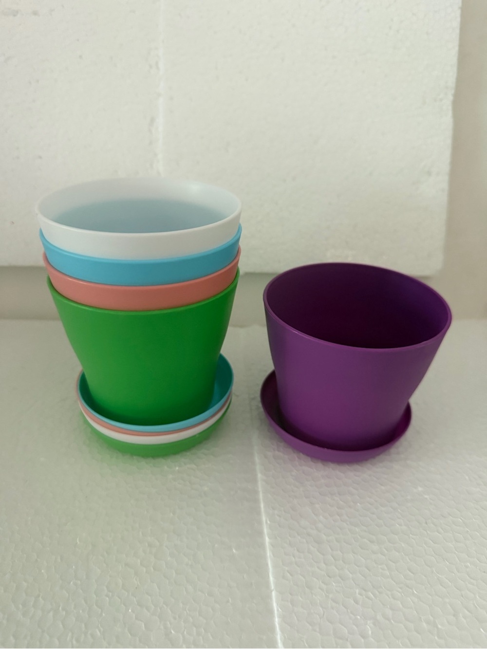 Colorful Plastic Planter Pots - Green, Purple, Blue, Pink, White